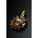 Round yellow gold 800 pendant with amethysts, topazes, citrines and garnet, 4g, Ø 1.5cm