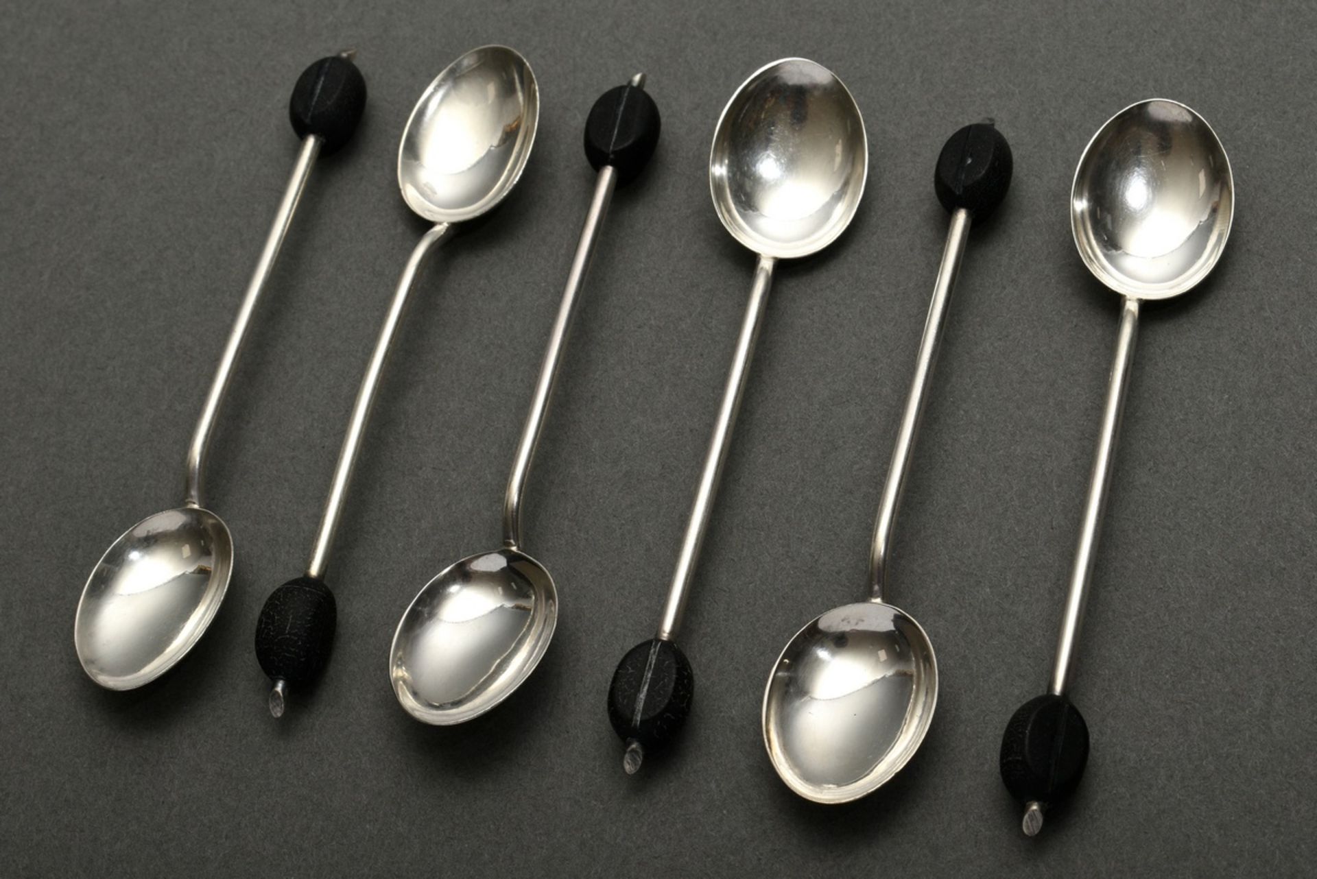 6 Midcentury demitasse spoons with sculpted wooden coffee beans on the handle, MM: Hukin & Heath, B - Image 2 of 3