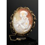 Antique shell cameo needle "Holy Virgin" in rose gold 585 setting, 16.5g, 5.7x4.6cm, verso monogram