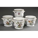 4 Various Herend flower cachepots with polychrome decoration "Rothschildt" and "Victoria", gold pai