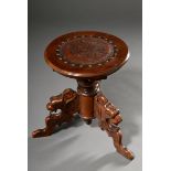 Swivelling historicism piano stool with leather upholstery and carved griffin heads, h. 49cm, Ø 54c