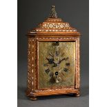 Small Vorderzappler clock in fruitwood case with geometric bone inlays and pineapple crown, florall
