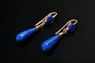 Paar Roségold Ohrhänger mit Lapislazuli Tropfen und Herzen, 3,2g, L. 3,5cm