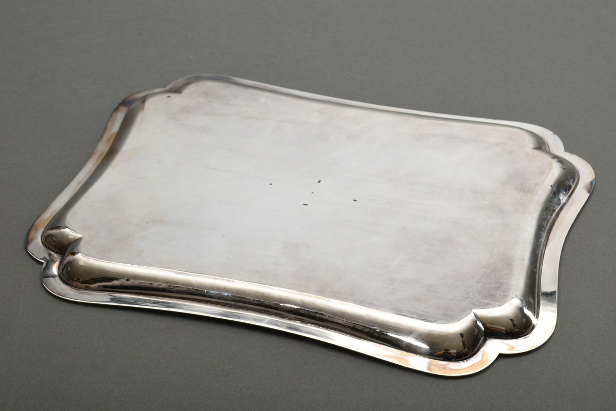 Rectangular tray with quadruple indented rim and gothic engraved cartouche, 2nd half 19th century,  - Image 2 of 5