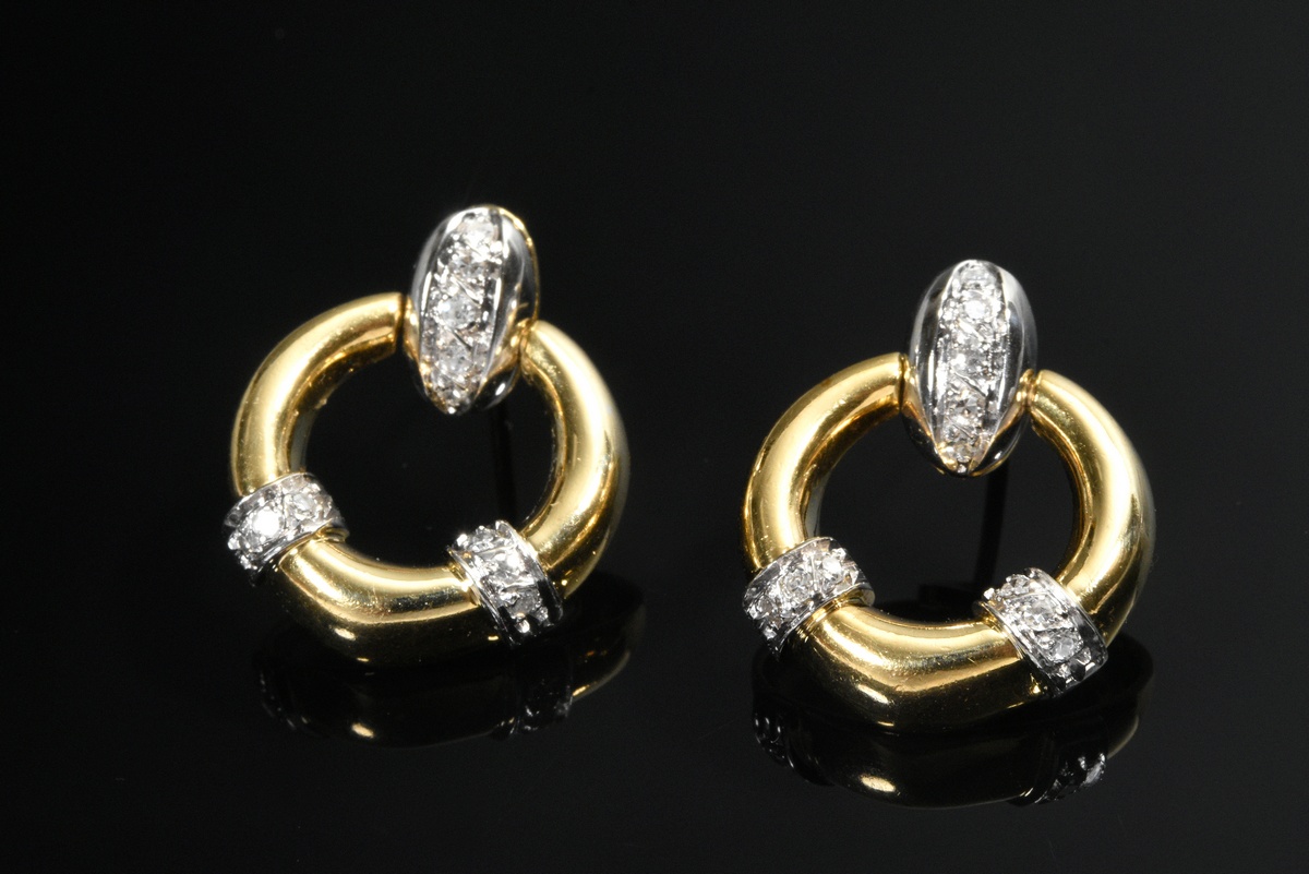 Pair of yellow and white gold 750 earrings with 20 brilliant-cut diamonds (total approx. 0.30ct/SI-