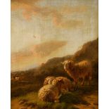 Verwée, Louis Pierre (1838-1895) "Schafe in hügeliger Landschaft", Öl/Holz, u.r. sign., Prunkrahmen