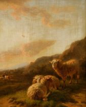 Verwée, Louis Pierre (1838-1895) "Sheep in a hilly landscape", oil/wood, sign. b.r., magnificent fr