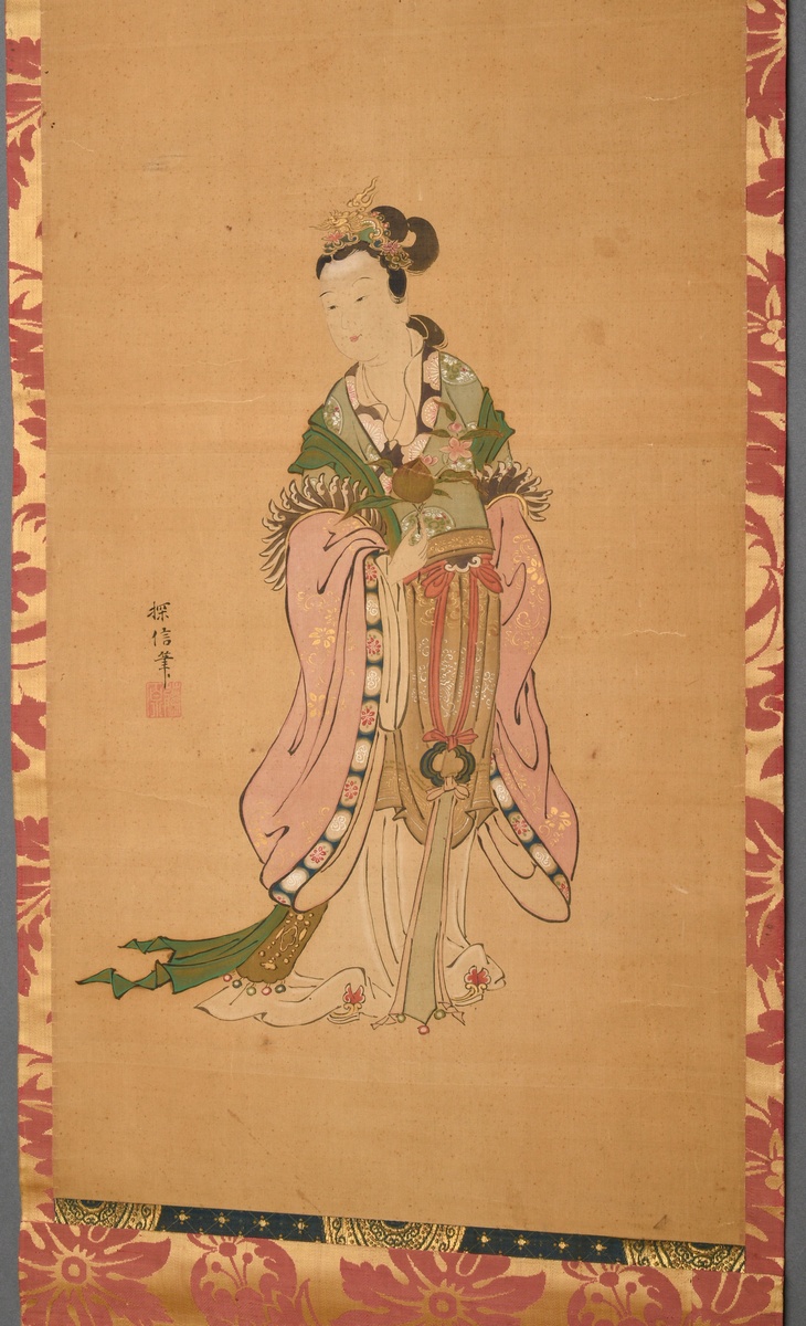 Japanese scroll painting "Seiobo, the Queen Mother of the West waits for a message", ukiyo-e painti - Image 2 of 9