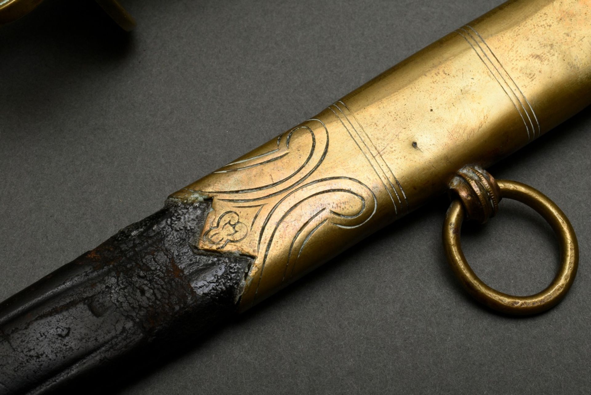 Prussian lion head sabre for the navy, bright damascus blade, maker's mark "W.K.&C." and two marks, - Image 12 of 17