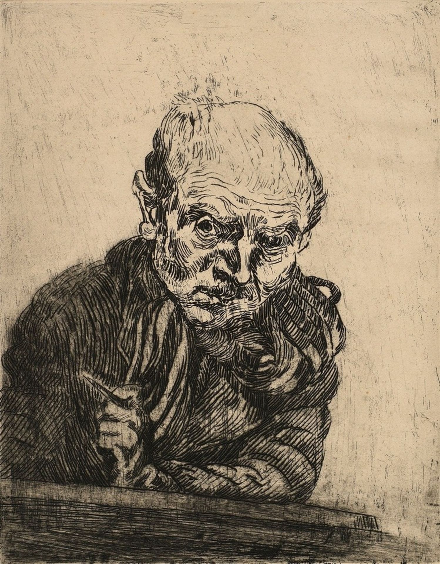 Meidner, Ludwig (1884-1966) "Selbstbildnis mit Radiernadel" 1923, u. sign., Griffelkunst, PM 26,5x2