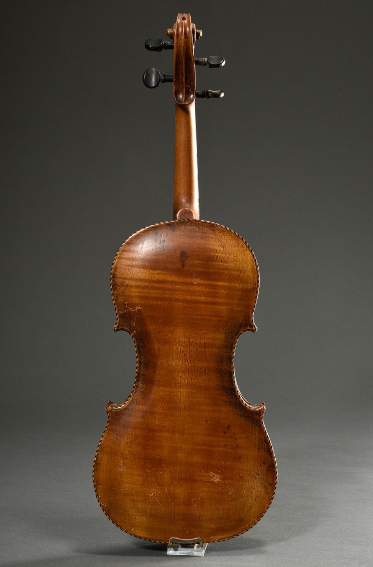 Historicizing violin, German, c. 1900, without label, one-piece back, surrounding checker band, hol - Image 3 of 11