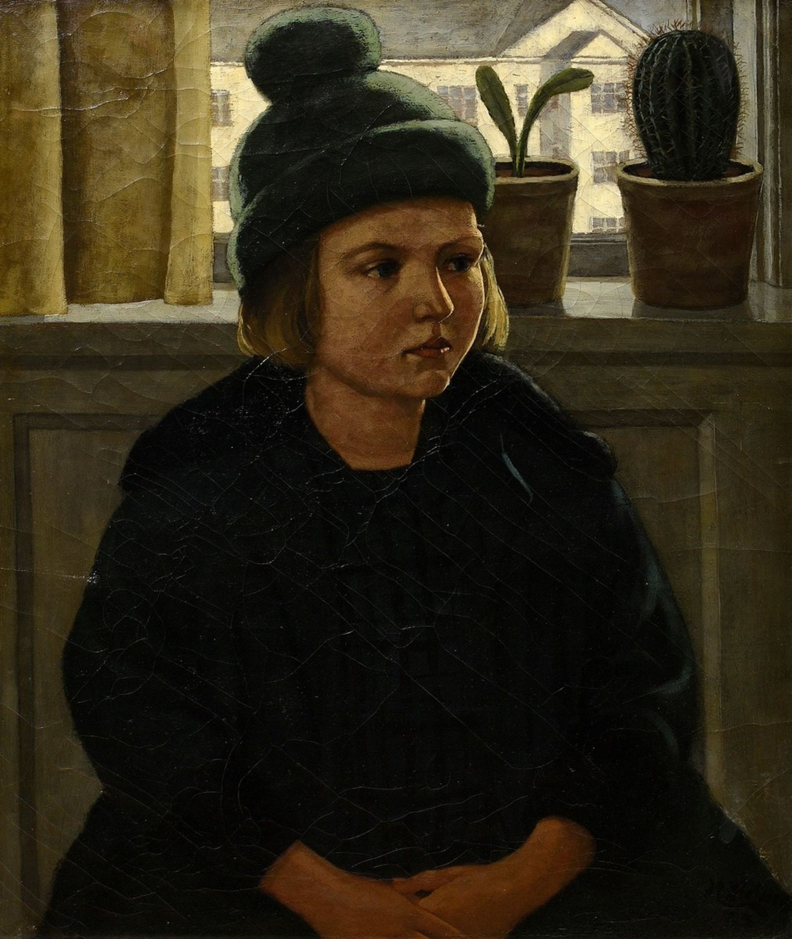 Helme, Helge (1894-1987) "Pige ved vindue (Mädchen am Fenster)" 1923, Öl/Leinwand, u.r. sign./dat.,