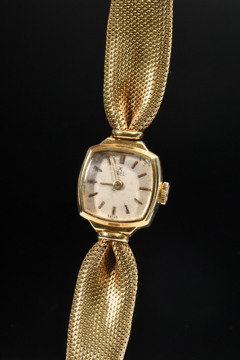 Midcentury Gelbgold 750 Ebel Damen Armbanduhr, Handaufzug, Flechtband, Schweiz, 27g, L. 17cm, gangb - Bild 4 aus 4
