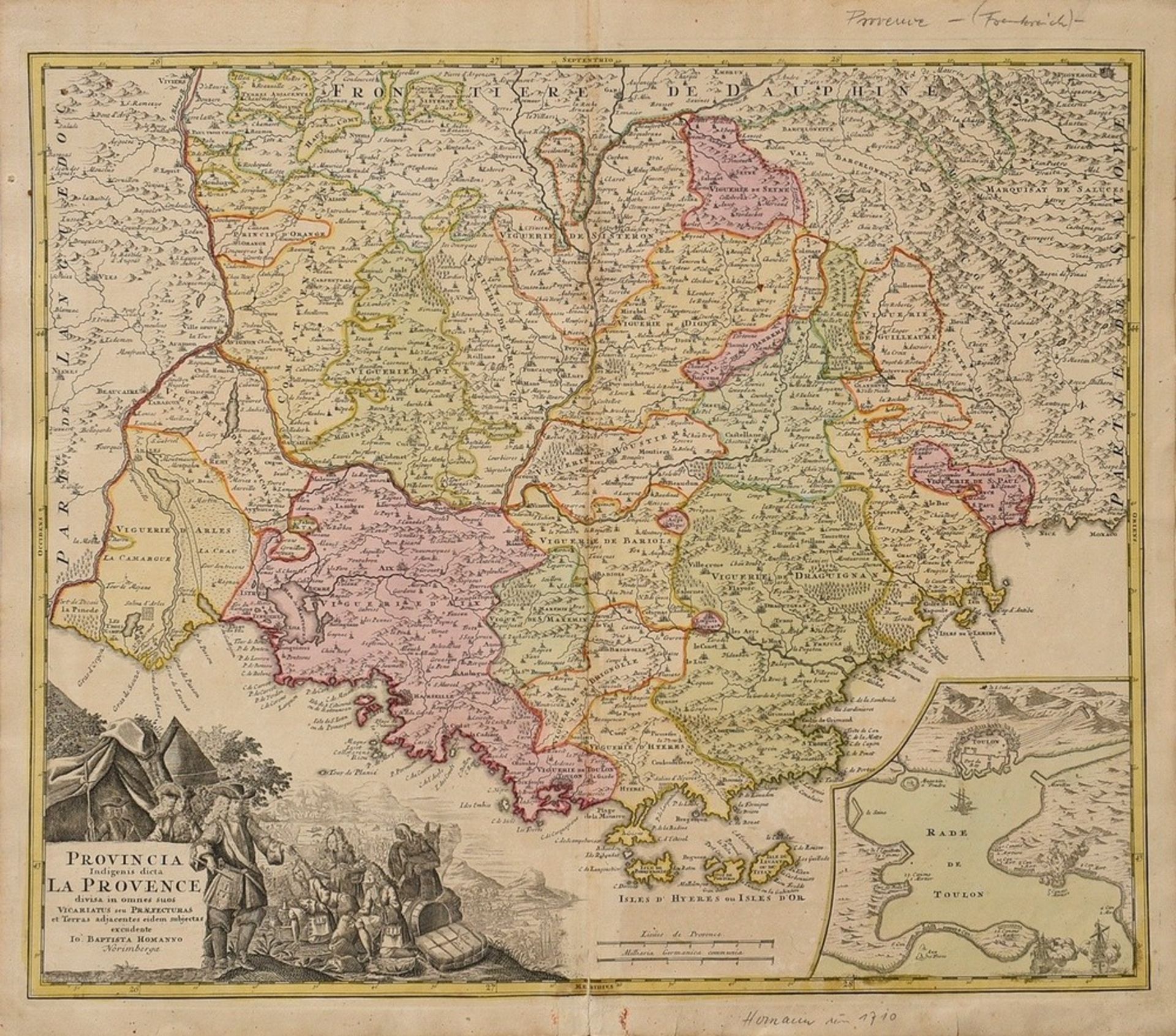 Homann, Johann Baptist (1664-1724) "Provincia Indigenis dicta La Provence divisa in omnes suos..."  - Bild 2 aus 4
