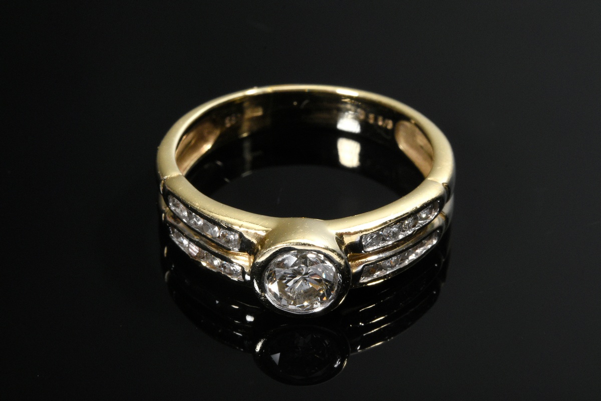 Yellow gold 585 ring with diamonds (total approx. 0.75ct/center stone P2, small setting P1-2/W-TCR) - Image 3 of 4