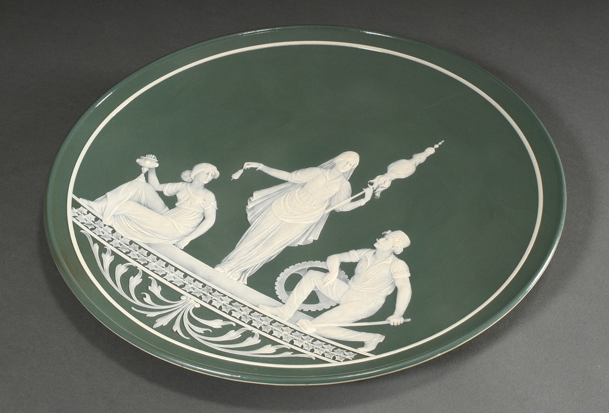 Villeroy & Boch large Phanolith Plate with Three Craft Allegories "Weaving, Industry and Goldsmiths