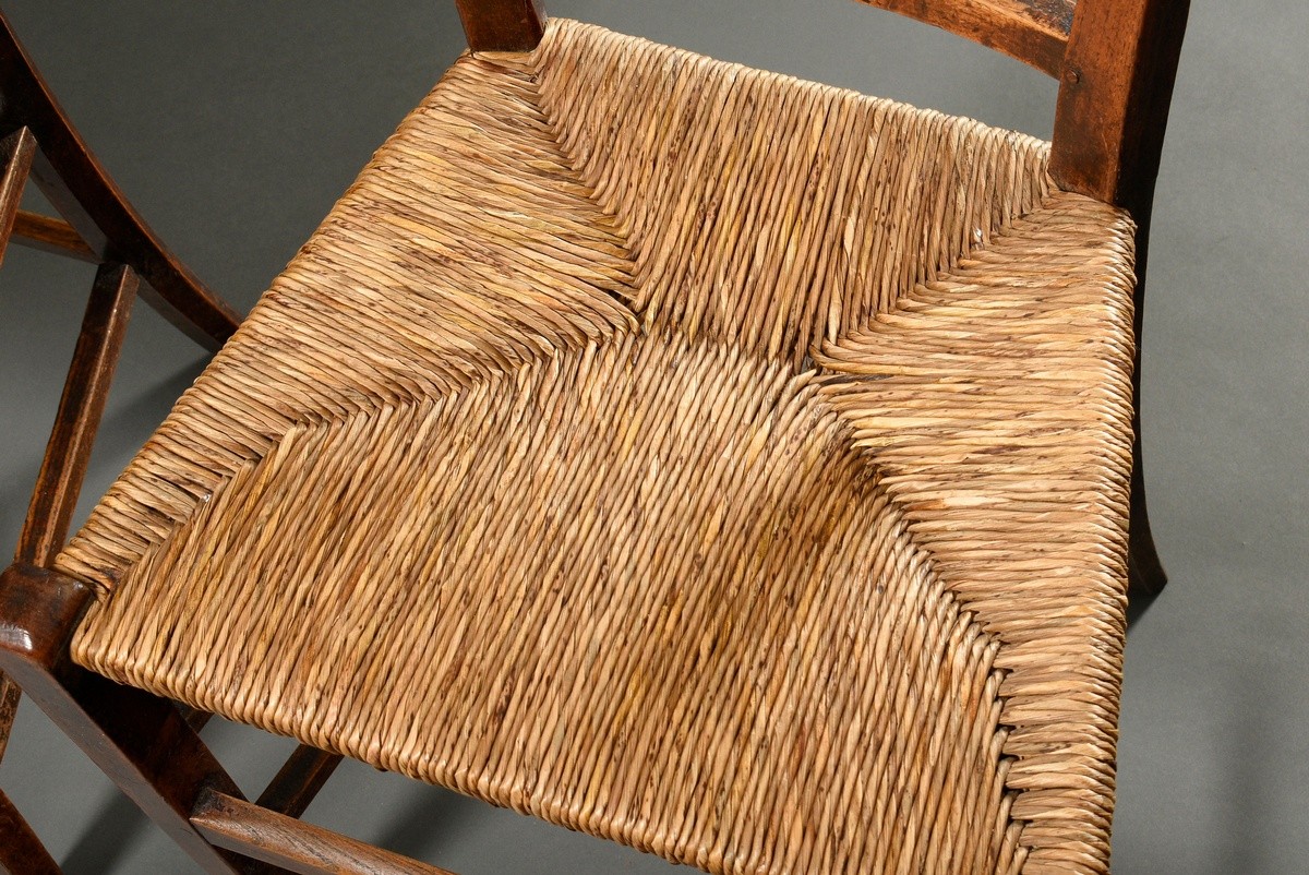 Pair of French farmhouse chairs with original wicker seats and carved ears of corn in the backrest, - Image 2 of 6