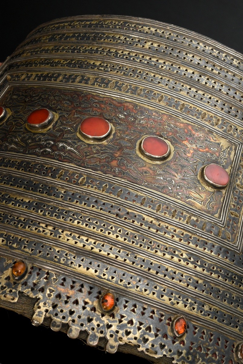 Large Tekke Turkmen hood ornament "Egme" made of vegetal fire-gilded, open-worked silver sheet, the - Image 3 of 5