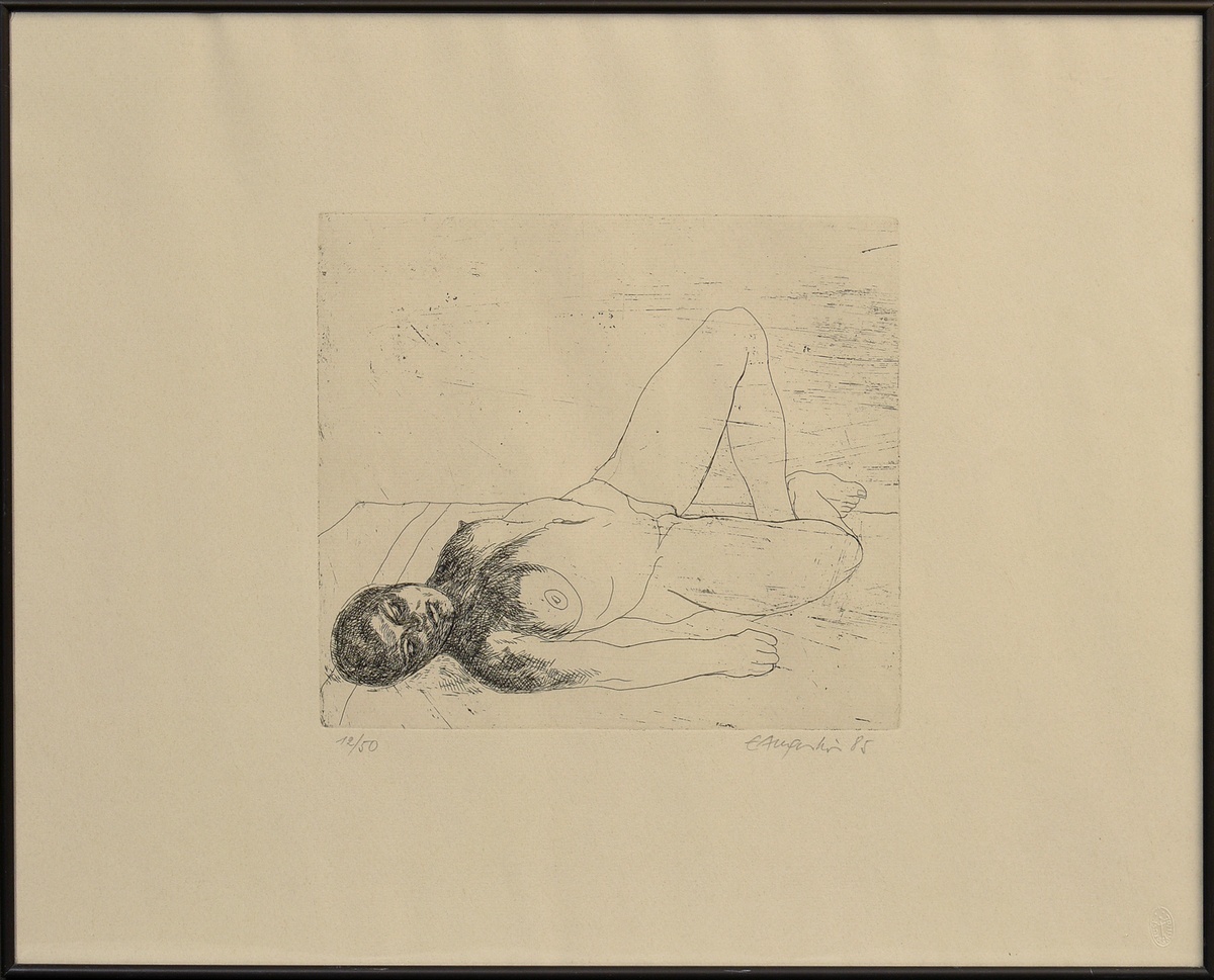 Augustin, Edgar (1936-1996) "Reclining Nude" 1985, etching, 12/50, b. sign./dat./num., PM 20,8x24,2 - Image 2 of 3