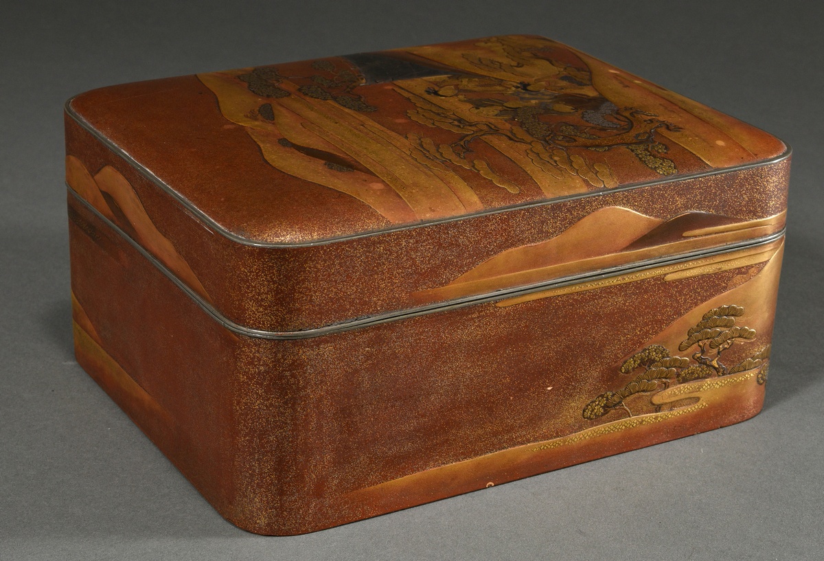 Magnificent Kobako lacquer lidded box for incense burners "Noble society in a mountainous landscape - Image 4 of 9