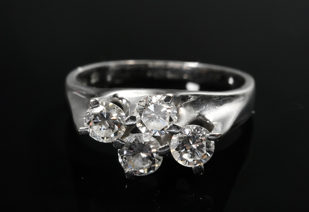 Modern white gold 750 ring with 4 diamonds (together approx. 0.90ct/VSI/W), 4.7g, size 52 - Image 3 of 4