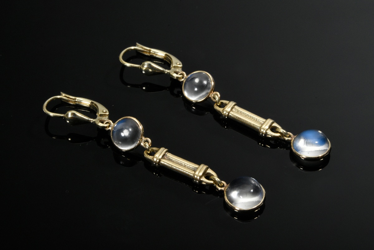 3 Pieces yellow gold 585 jewelry with moonstone cabochons: bracelet with small octagonal diamonds ( - Image 3 of 3