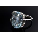 Sophisticated white gold 800 ring with faceted light blue topaz (approx. 37ct), handmade, 20.2g, si