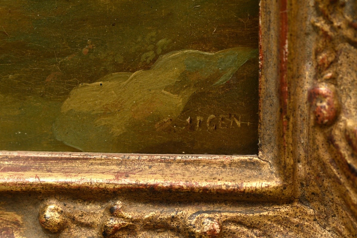 Aigen, Karl Joseph (1684-1762) "Market scene with meat traders", oil/wood, sign. b.r., gilded magni - Image 3 of 6