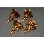 4 Various gilded wall brackets in Baroque style, Florence approx. 1900, carved wood, h. 17.6-19.5cm