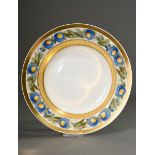 KPM soup plate with blue bindweed decoration and decorative gilding, smooth form, c. 1900, undergla