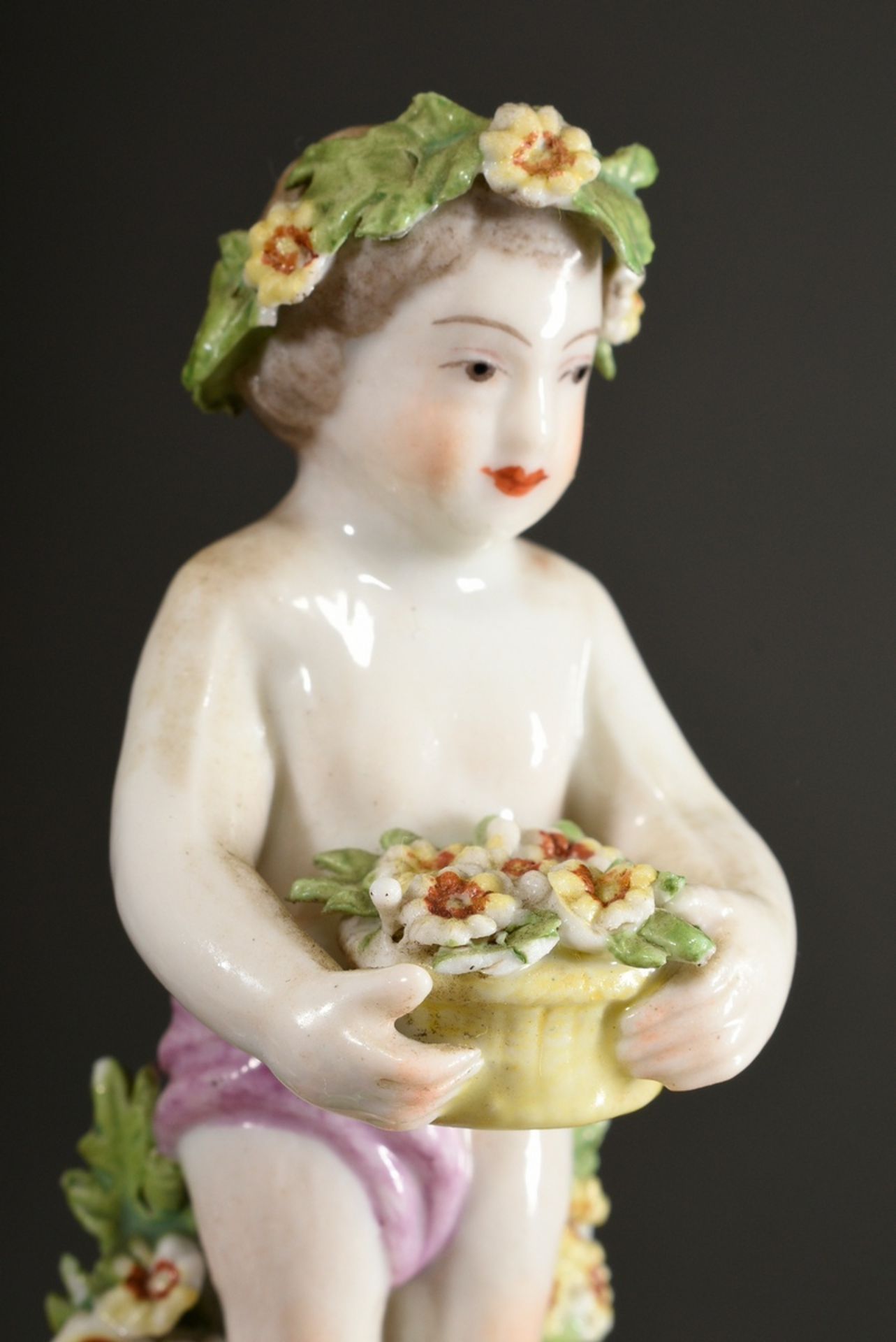 4 Mennecy-Villeroy Sceaux porcelain figurines "Putti with flower baskets", France c. 1740/1760, h.  - Image 6 of 9
