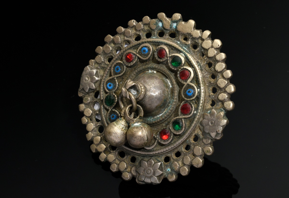 3 Various pieces of Afghan headdress, ring and necklace with colorful stones and bells, l. 28/27/Ø5 - Image 7 of 11