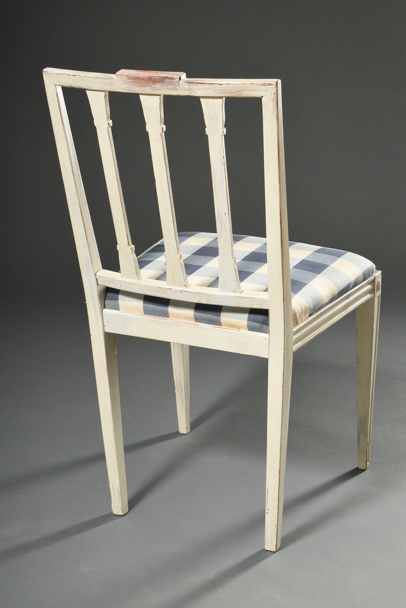 4 Swedish chairs in Gustavian style with 3 pilasters in the backrest, around 1900, light grey paint - Image 4 of 7