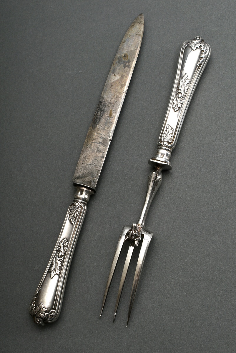 2 pieces of French roasting cutlery with ornamented handles and sculpted fox head, MM: Armand Fresn - Image 2 of 6