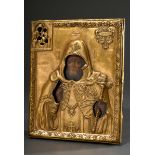 Russian icon "Saint Mitrophan" under brass oklad, egg tempera/chalk ground on wood, early 19th cent