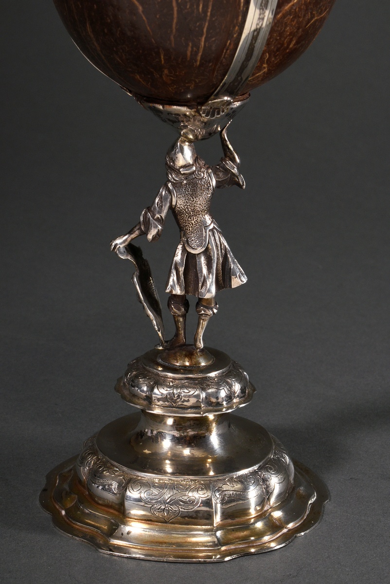Splendid coconut goblet with engraved borders on a multi-pass stand and lid, the nut held by a smoo - Image 5 of 12