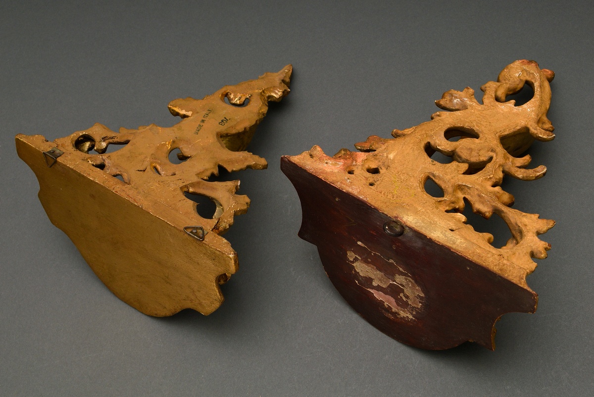 4 Various gilded wall consoles, Florence approx. 1900/1920, carved wood, h. 22-29cm, 1x rest. - Image 3 of 9