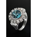 White gold 750 ring with zircon (approx. 3ct) in a brilliant-cut diamond ring (together approx. 0.8