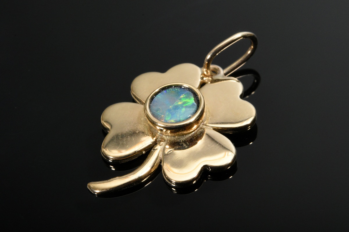 Rose gold 585 pendant "Cloverleaf" with round opal triplet, 5.3g, l. 3cm - Image 2 of 3