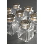 8 Square glass salt cellar with silver 925 screw cap, h. 4.1cm