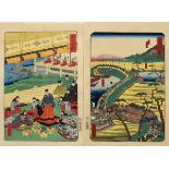 2 Utagawa Yoshimori (1830-1884), Farbholzschnitte aus Tôkaidô Meisho fûkei (Berühmte Ansichten des 