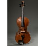 Historicizing violin, German, c. 1900, without label, one-piece back, surrounding checker band, hol