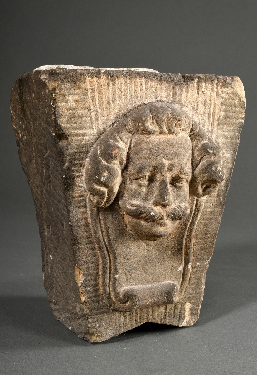 Baroque keystone with mascaron "Bearded Man", sandstone, 1st half 18th century, 25.5x22.5x13cm