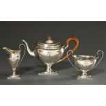 3 Pieces tea set in classicist form with relief medallions ‘Fortuna’ on the wall: jug with light-co