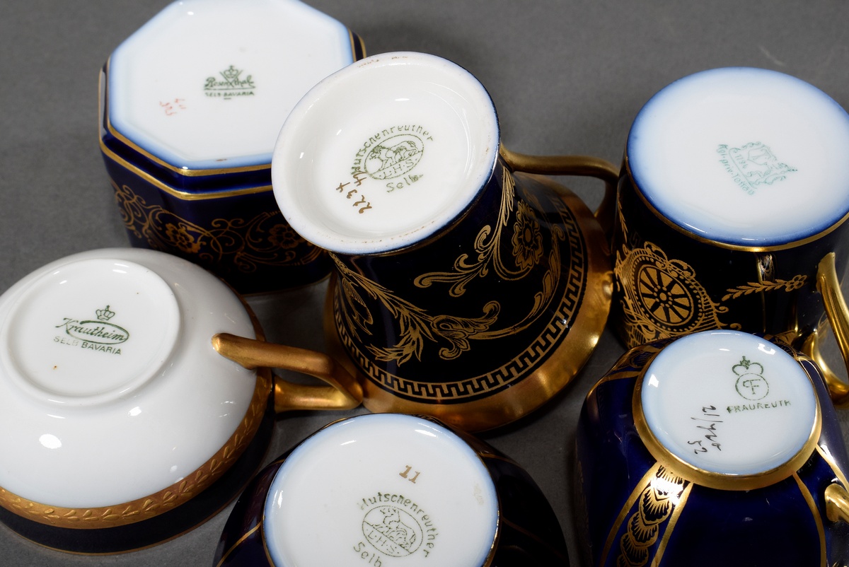 6 Various mocha cups/saucers with different classicistic gold decorations on a cobalt blue backgrou - Image 3 of 3