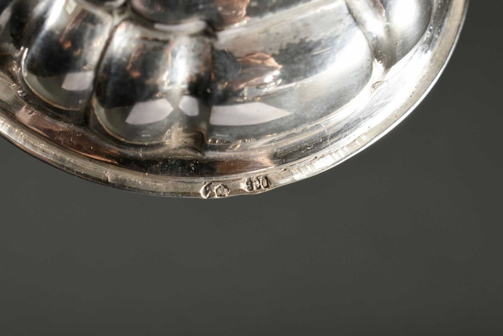 Sugar shaker with gadrooned wall in baroque façon with ornamentally pierced lid, German, silver 800 - Image 5 of 5