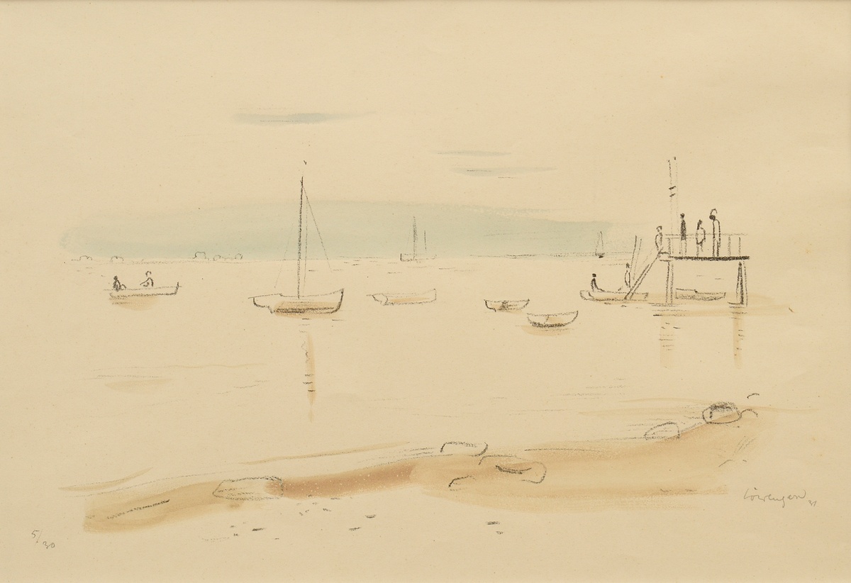 Löwengard, Kurt (1895-1940) "Dock with Boats" 1931, watercoloured lithograph, 5/30, sign./dat./num.