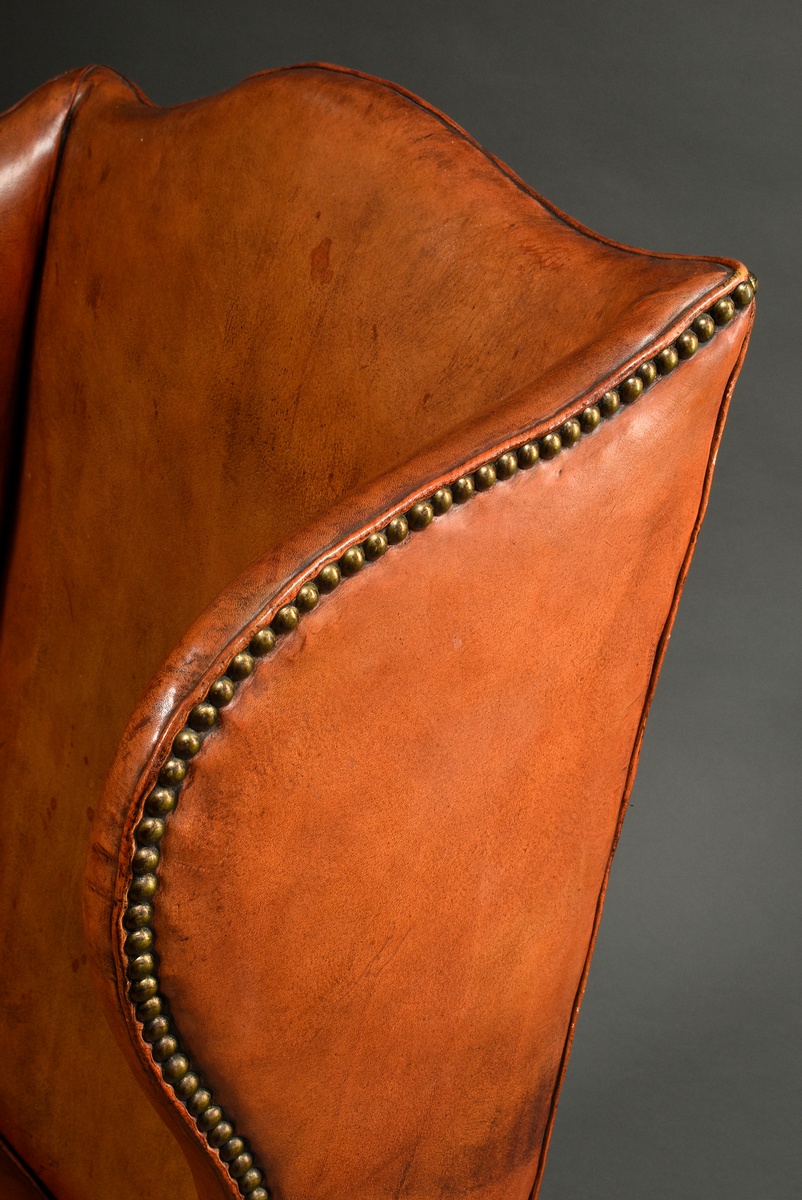 English wing chair, so-called "Grandfather Wingchair", with brown leather upholstery and brass nail - Image 4 of 6