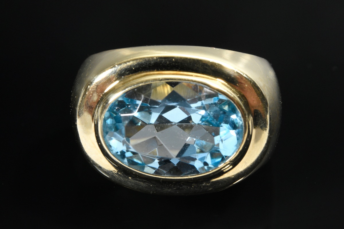 Modern yellow gold 585 band ring with oval topaz (13x8.9mm), 8.97g, size 52.5 - Image 3 of 4