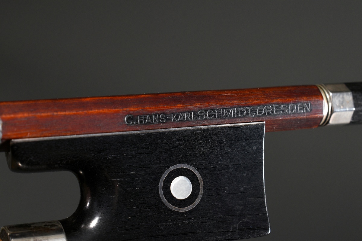 Master violin bow, Saxony 20th century, brand stamped "C. Hans Karl Schmidt Dresden", octagonal to  - Image 9 of 14